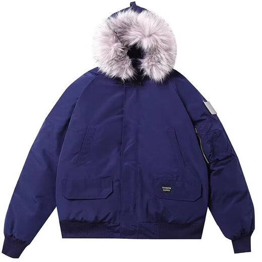 7 high-quality American retro cotton jackets for men in autumn and winter trendy brand jackets with detachable fur collar, thickened warm and loose couple jackets KNFS-N413 gray XL