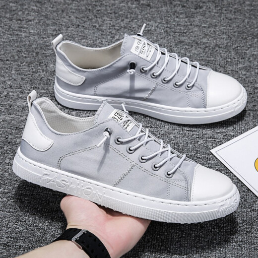 Lopis sneakers men's casual men's canvas shoes men's and women's spring and autumn casual shoes couples style Korean version of the trend Baita British fashion low-cut cloth shoes men's shoes men's sports sneakers @HD-588 gray size 42