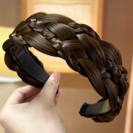 Lingchuan's new wide-brimmed wig, braided hair hoop, female headband, pressed hairpin, hair bundle, headband, hair travel to cover white hair hole 03# dark brown
