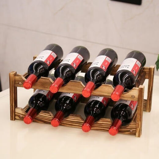 Double small European solid wood light luxury high-end red wine rack ornaments wine cabinet decorations creative red wine rack holder display shelf home carbonized color 3 bottles