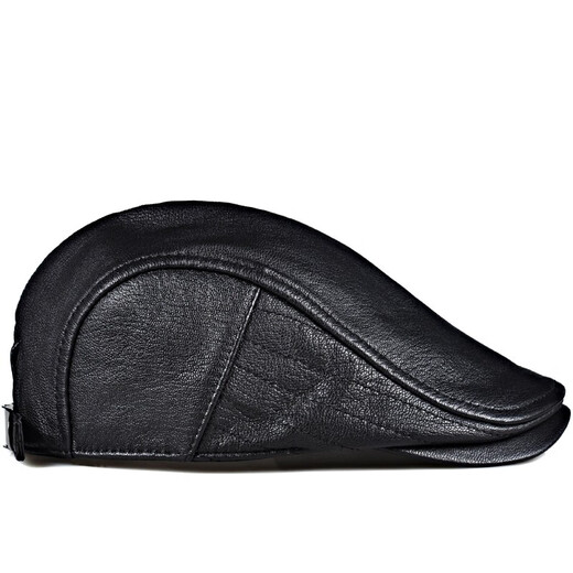 Woodpecker Spring Autumn and Winter Genuine Leather Hat Men's Peaked Cap Middle-aged and Elderly Retro Sheepskin Progressive Beret Korean Style Trendy Single Black Sheepskin Thin Style (No Ear Protection) 2XL (59-61cm) Adjustable
