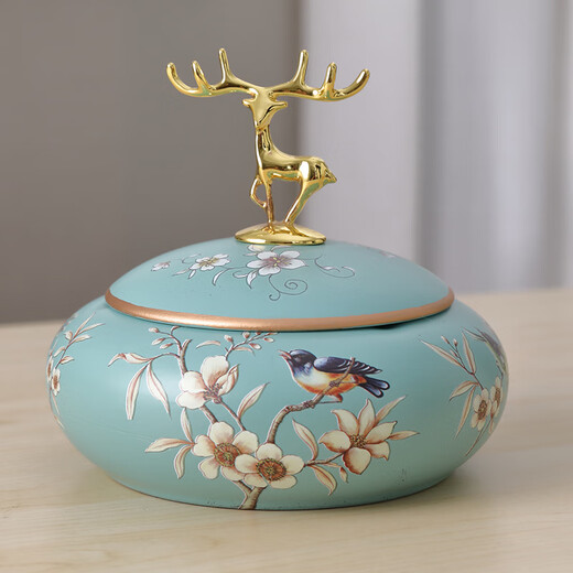 Tila Cenicero Americano para el hogar con Tapa Personalidad Creativa Sala de Estar Europea Mesa de Centro Retro Cerámica Cenicero Grande Adorno 1047 Estilo Flor y pájaro Oriole Azul