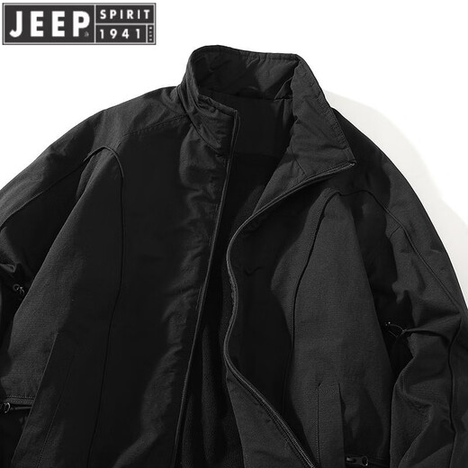 JEEP SPIRIT chaqueta bomber corta americana con cuello alto de invierno chaqueta gruesa de terciopelo acolchado de algodón top para hombre negro L (130-140)