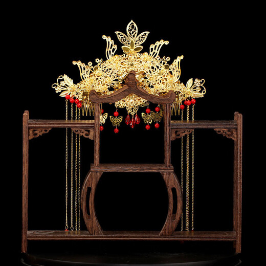 Meng Junchen bride's Chinese-style ancient hair accessories set golden phoenix crown butterfly tassel domineering palace headdress Xiuhe clothing accessories phoenix crown