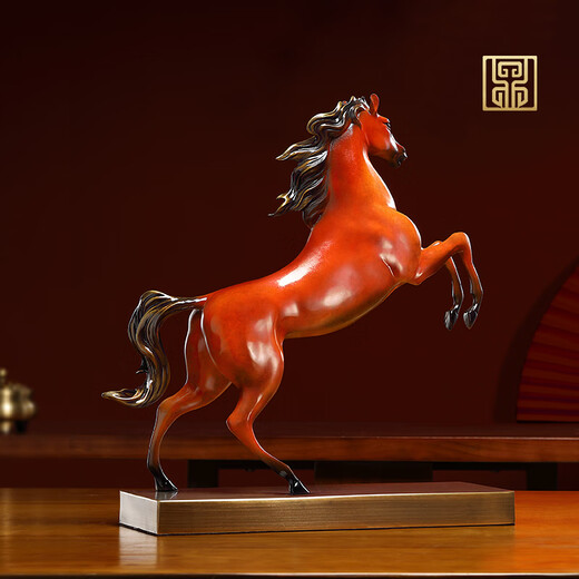 Rongfu Bronze Horse Ornament Living Room Office Lucky Horse Successful Zodiac Art Sculpture Moving to New Home Opening Gift Galloping Horse-Mingcha Brown Gift Box