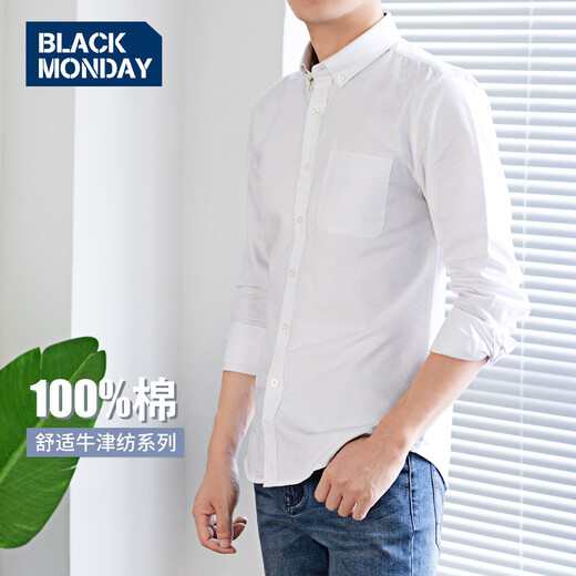BLACKMONDAY Hemd aus reiner Baumwolle für Herren, langärmelig, Frühling und Herbst, einfarbig, Baumwolle, Business-Casual, Basic, Anti-Falten, bügelfreies Herrenhemd