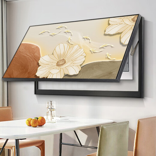 Hanxuan Bild mit neun Fischen, großer Zählerkasten, dekoratives Gemälde, 2025, neuer No-Punch-Verteilerkasten mit elektrischem Tor, blockiert Restaurant-Hängebild JD12588, 120 x 60 cm (blockiert 110 x 50), Klappdeckel/Stützstange, goldener Rahmen