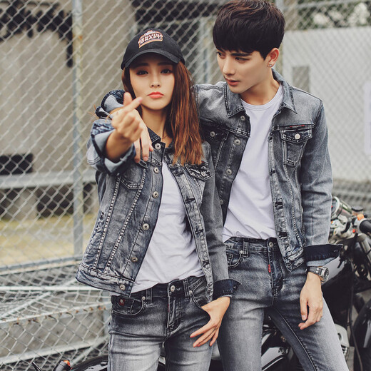 Playboy jacket men's autumn and winter denim suit men's two-piece set men's trendy jacket autumn and winter thickened handsome set XD006 men's medium blue suit clothes + pants XL 135Jin Jin equals about 0.5 kg