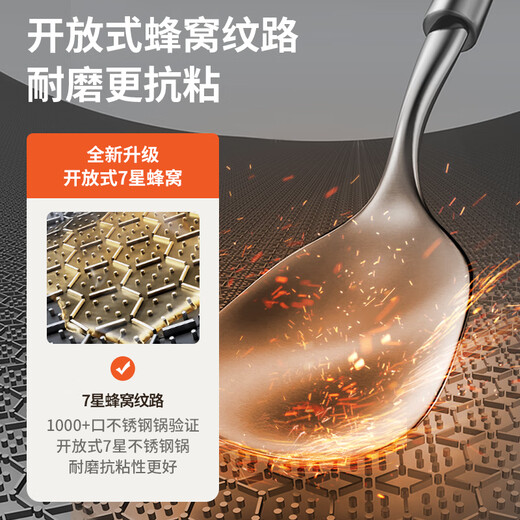 Joyoung wok 304 stainless steel honeycomb non-stick wok wok flat bottom frying pan household non-stick stove 30cm