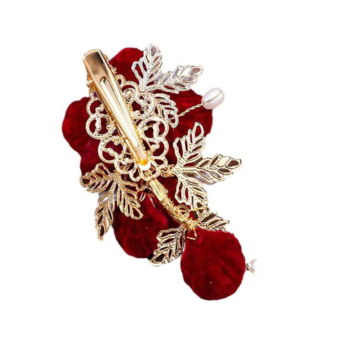 Antimei Red Wedding Banquet Hairpin for Mother-in-Law's Updo Hair Side Clip Cheongsam Bridal Toast Headdress Head Flower Hairpin Accessories Hair Accessory Burgundy Hairpin
