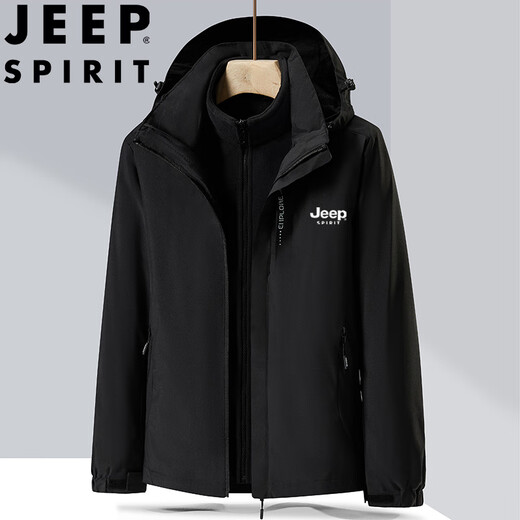 JEEP SPIRIT Jeep Jacket Men's Autumn and Winter Jacket Thickened Three-in-One Sports Mountaineering Suit Black XL