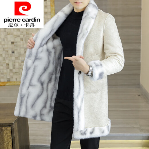 Pierre Cardin winter thickened velvet fur men's Korean style mid-length fur one-piece double-sided Haining mink coat 3217 white (double-sided) M90-110Jin [Jin equals 0.5 kg]