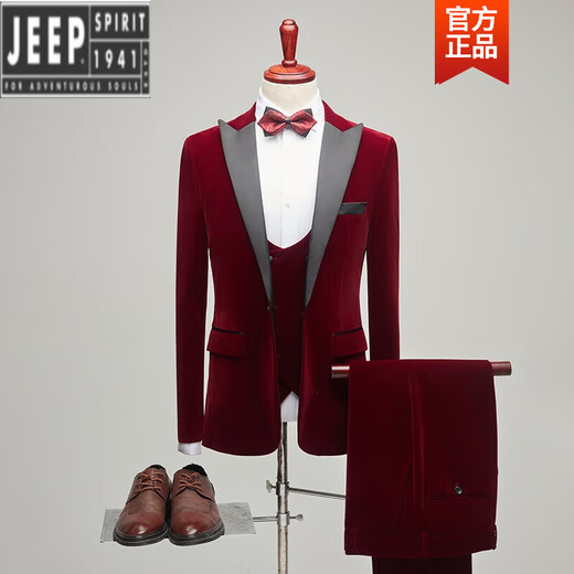 JEEP high-end wedding suit men's gold velvet business banquet emcee presenter singer performance suit men's evening black XL