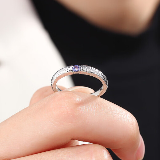 Jun Kiss Stone Pattern Ring Pure Silver Tanzanite Couple Ring Closed Crystal Sapphire Niche Original Design No. 10