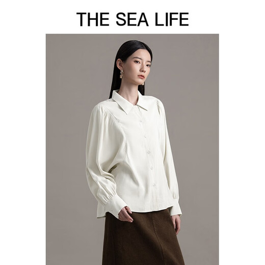 THE SEA LIFE欧海一生泡泡袖衬衫秋冬莫代尔上衣B12176 白桦色 M