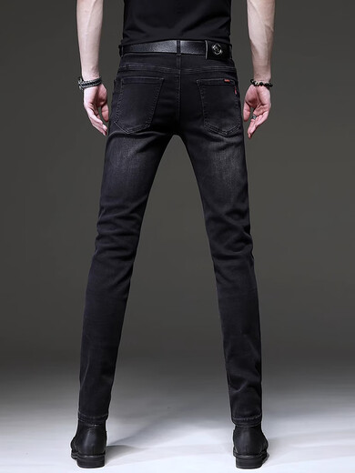 JEEP SPIRIT 牛仔裤男春秋新款复古弹力长裤宽松小直筒时尚休闲裤男 1048黑色 28 均码