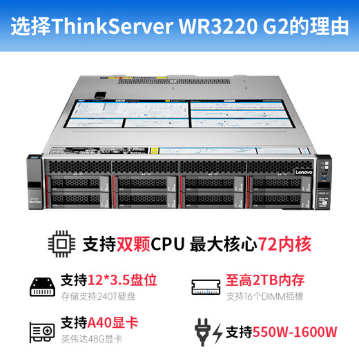Lenovo Wentian WR3220 G2 dual-socket rack server host computer deep learning virtualization database storage DeepSeek local deployment 2 gold medals 5318Y 48 cores 2.1G 64G memory丨3 pieces of 960G enterprise-class solid state丨RAID5