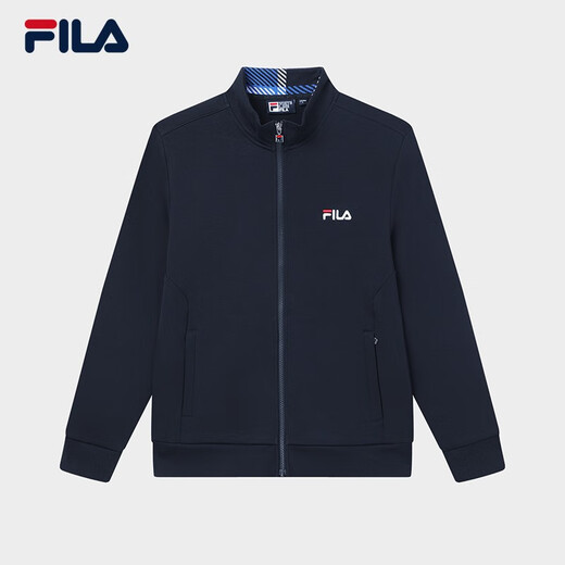 FILA official men's knitted casual zipper jacket autumn and winter stand collar business men's commuter jacket Legend Blue-NV L 175/96A