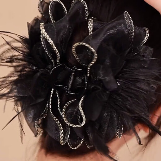 Xiangwan hair clip mesh flower feather clip women's hair extension hair clip high-end shark clip large hair clip hair accessories