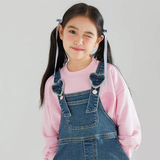 Mucmukn girls' denim suspenders, fashionable girls' straight trousers, autumn new sweet and cute versatile pants, blue 110cm