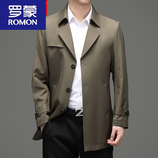 罗蒙（ROMON）男士风衣中长款2025春秋新款英伦风中年爸爸装休闲外套 卡其 S 165