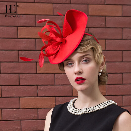 EE original design European and American fashionable lady hat Elegant and versatile Jockey Club lady style hat for women 2336 red