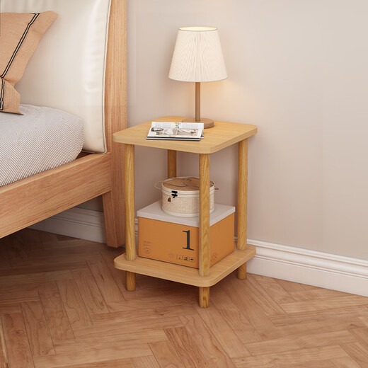Boundary line bedside table storage bedroom small simple small table mini bedside cabinet storage rack storage bedside table side table double layer pastoral oak color 40*40cm