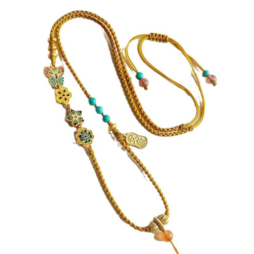 WEISHINI hand-woven double-eared Ruyi pendant lanyard braided rope necklace for men and women gold jade clavicle chain gold butterfly necklace A25-303