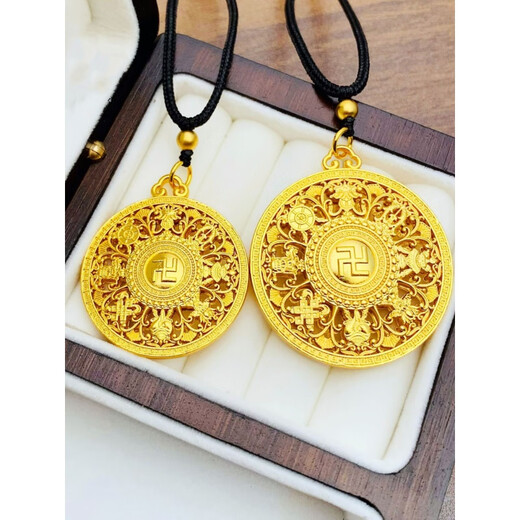 OIDSG 18k gold eight treasures compass pendant, the Great Sun Tathagata Amitabha 18k yellow l gold lotus necklace Wanfu eight treasures compass pendant special old Fengxiang same style