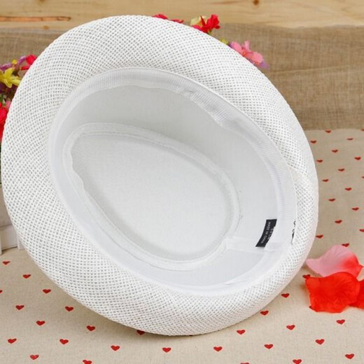 KAROND new small top hat men's spring and summer white sun protection large brim beach hat men's and women's British jazz autumn and winter sun hat straw hat pure white children's size 54CM