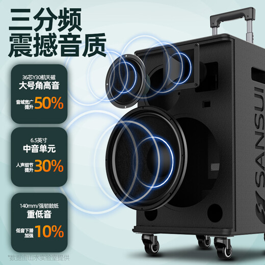 SANSUI Square Dance Audio Trolley Speaker Professional Equipment Outdoor K-Song Performance Special Portable Intelligent Audio Subwoofer Wireless Microphone E15 Electric Acoustic Guitar Folk Instrument Speaker