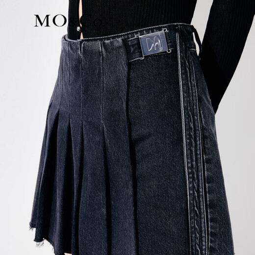 MO&Co. Functional style buckle high waist denim asymmetrical American retro culottes pants Moanke denim black S 26
