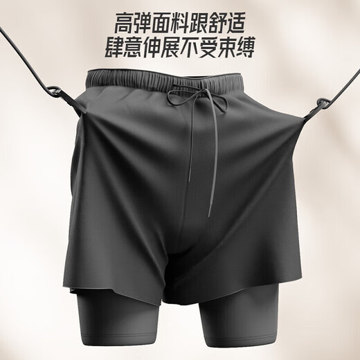 李宁（LI-NING）泳裤男士防尴尬双层水陆两用游泳裤泳镜泳帽泳衣男套装 平光 XL