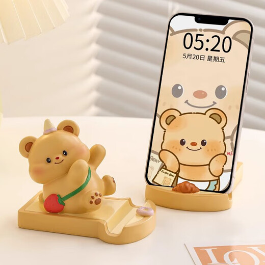 Wanjiazhen Butter Bear Mobile Phone Stand Cute and Creative Office Work Station Desktop Decoration Ornament Birthday Gift Butter Bear Stand Strawberry-Hug Style