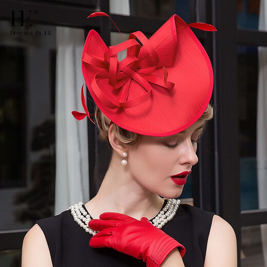 EE original design European and American fashionable lady hat Elegant and versatile Jockey Club lady style hat for women 2336 red