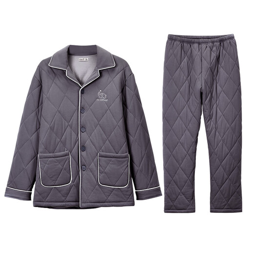 Darli three-layer thickened quilted couple's pajamas autumn and winter warm air cotton quilted thick men's and women's home wear long sleeves T9247102-057-grey male 3XL