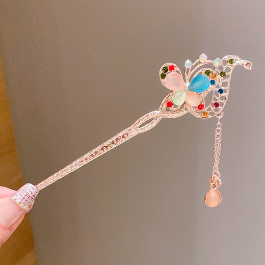 Wanbaozi Children's Ancient Style Hanfu Butterfly Hairpin Children's Updo Hairpin Headband Wind Hairpin Tassel Hairpin Hair Accessory Diefei-Pink