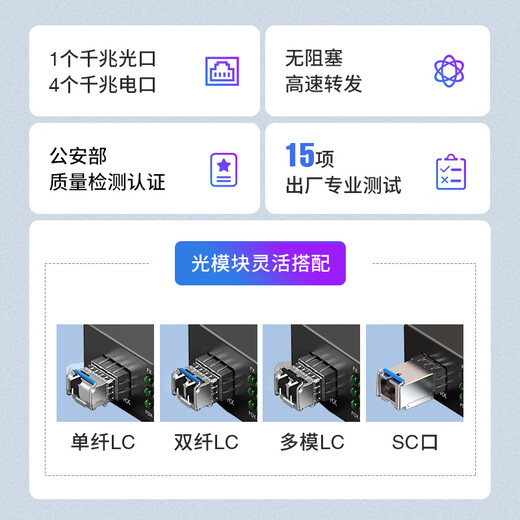 Zhongke Optoelectronics Industrial grade fiber optic switch 4 Gigabit electrical ports + 1 Gigabit optical port Fiber optic transceiver Photoelectric converter Rail type ZK-7000-10-1GX4GT-SFP