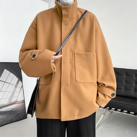 Jufeng oversize retro woolen coat men's short autumn and winter style double-breasted trendy fat people loose handsome coat men N8181 black M 90-110Jin Jin equal to 0.5 kg can be worn