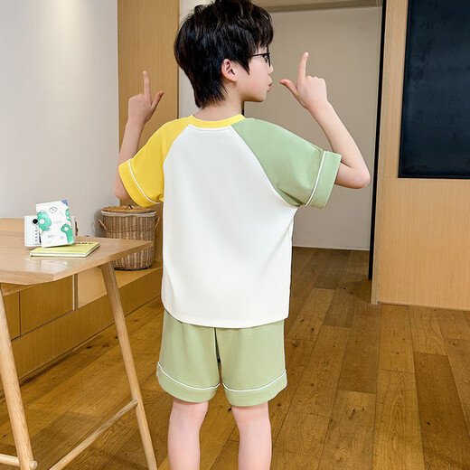 夏季男童家居服短袖套装可爱卡通中大童儿童睡衣男孩春夏天居家服 K短袖套6627小恐龙 8码/100cm30斤