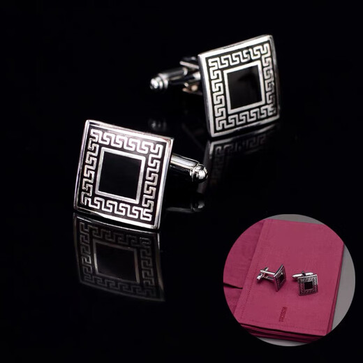 Suican men's tie clip cufflink set business wedding high-end tie clip pin birthday gift suit cuff pin cuff pin black retro pattern cufflink set