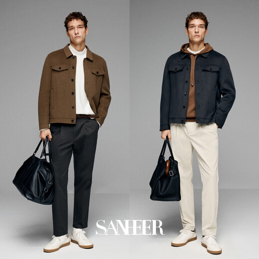 SANHEER, модная и простая двусторонняя шерстяная мужская джинсовая шерстяная куртка ручной работы в итальянском стиле, осенне-зимняя мужская джинсовая шерстяная куртка DAF211, темно-серая, на один размер меньше 2XL / 54