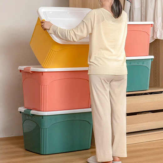 Chenzhi Shangpin Storage Box Moving Clothes Quilt Organizer Large Toy Storage Box Thickened Bedroom Dormitory Office Storage Yellow 80# (46*33*28cm)X4 Pulley