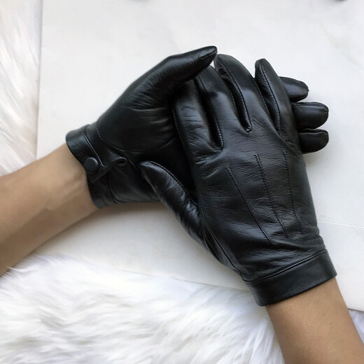 Gold Longyue Men's Lambskin Genuine Leather Gloves Touch Screen Thin Unlined Single Layer Soft Sheepskin Driving Outdoor Gloves Split Finger Spring Autumn Winter Plus Velvet Warm Black Plus Small Hand Repair Black L Unlined