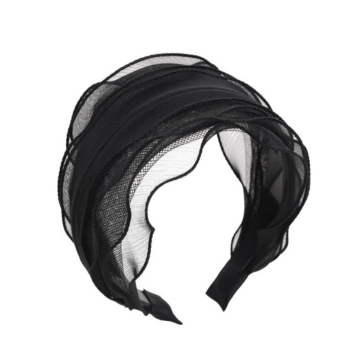 Zuoou black wide-brimmed headband female Internet celebrity new polka dot organza hairpin widened to cover white hair with toothed anti-slip headband pure black