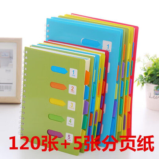 带分类标签的笔记本 A5线圈本子彩色螺旋本加厚侧翻PP办公分类 A5中号14cm21cm红色687