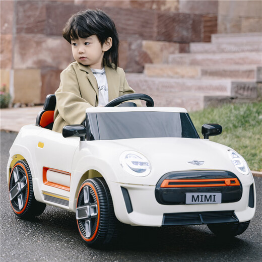 SHAWN BABY children's electric car baby four-wheel driveable toy car can seat 1-3 children remote control toy car stroller beige 12V large battery + Bluetooth music + remote control