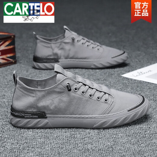 
CARTELO ice silk cloth shoes men's canvas breathable lazy shoes white shoes summer 2025 new model [W838] Khaki 40