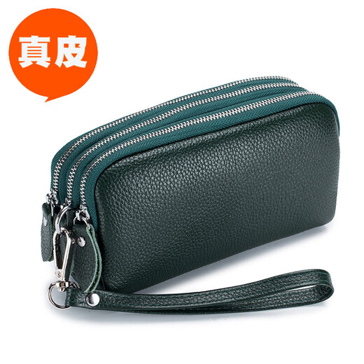 SHARELOVE Genuine Leather Small Hand Bag Women Can Hold Mobile Phone Mini Portable Coin Purse Three-Layer Zipper Wrist Bag First-Layer Cowhide Three-Layer Zipper - Black