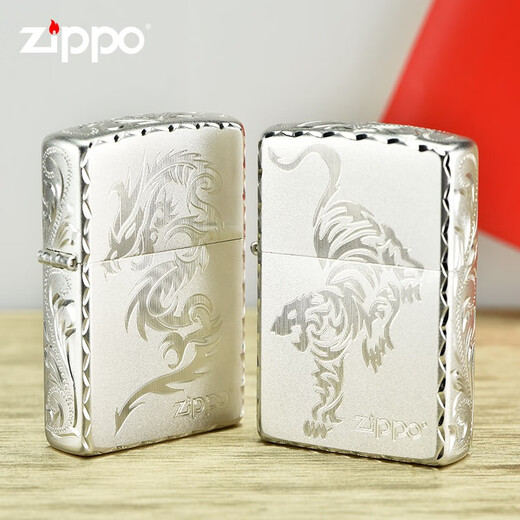 ZIPPO lighter windproof kerosene silver-plated hand-carved customized lettering gift Valentine's Day gift for boyfriend and girlfriend's birthday Lucky Pixiu-Gift Box Set